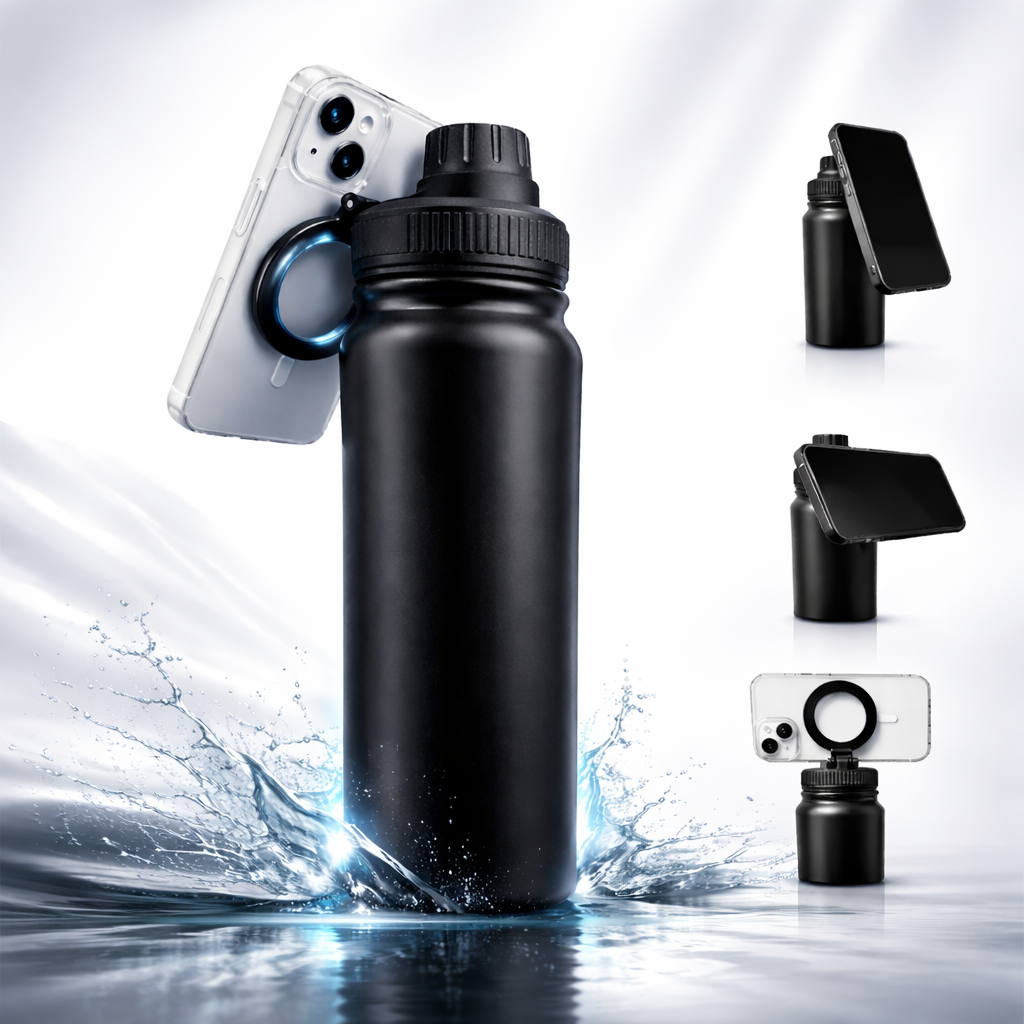 Magnetic phone holder water bottle